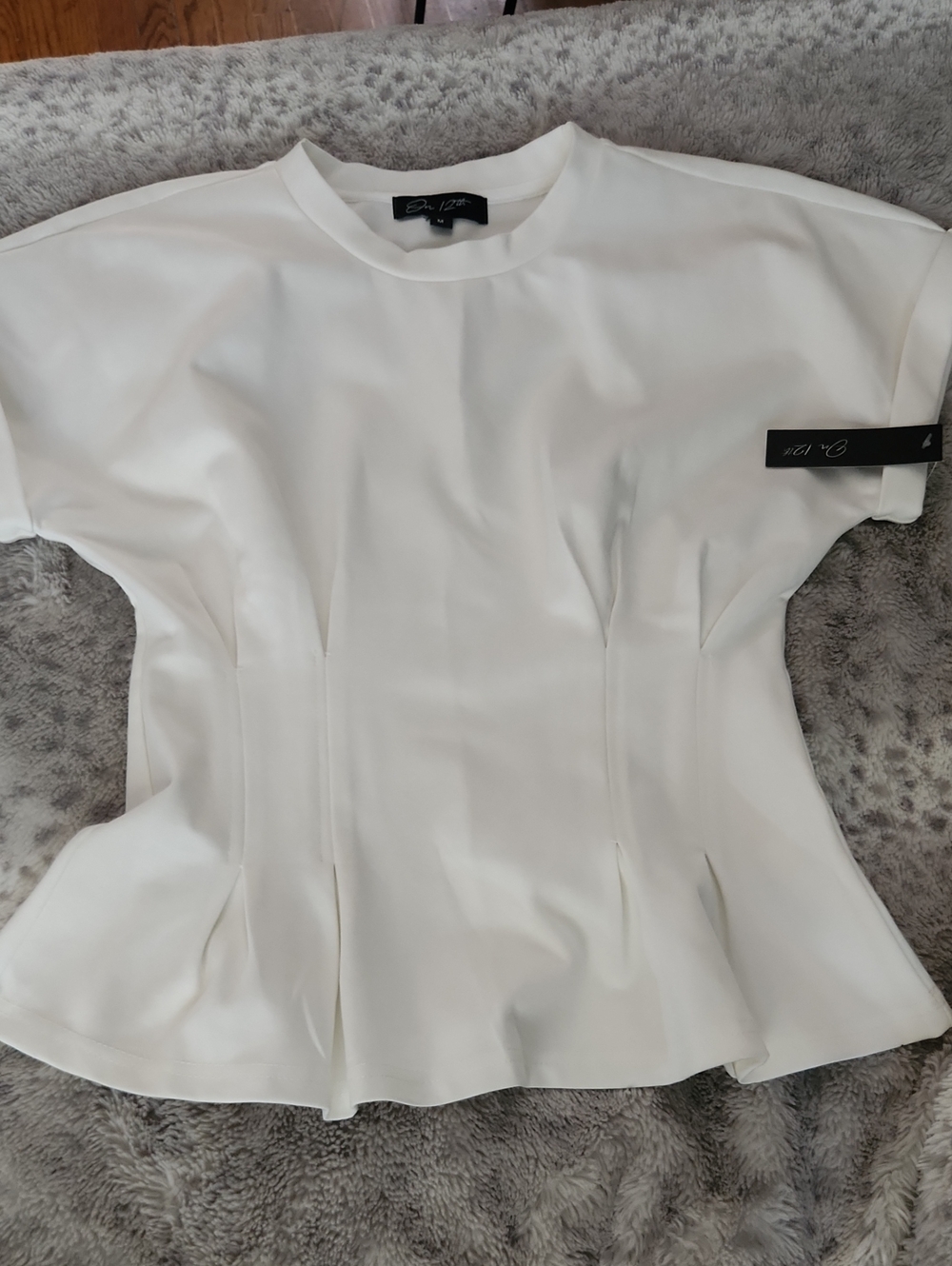 White Structured Short Sleeve Peplum Top